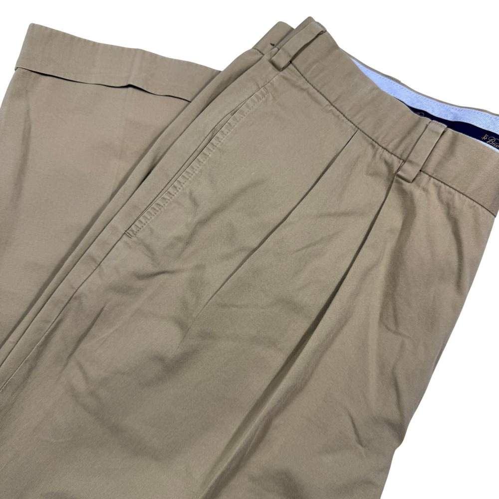 Brooks Brothers Elliot Mens 38x30 Khaki Tan Pleated‎ Cuffed Chino Pants Cotton
